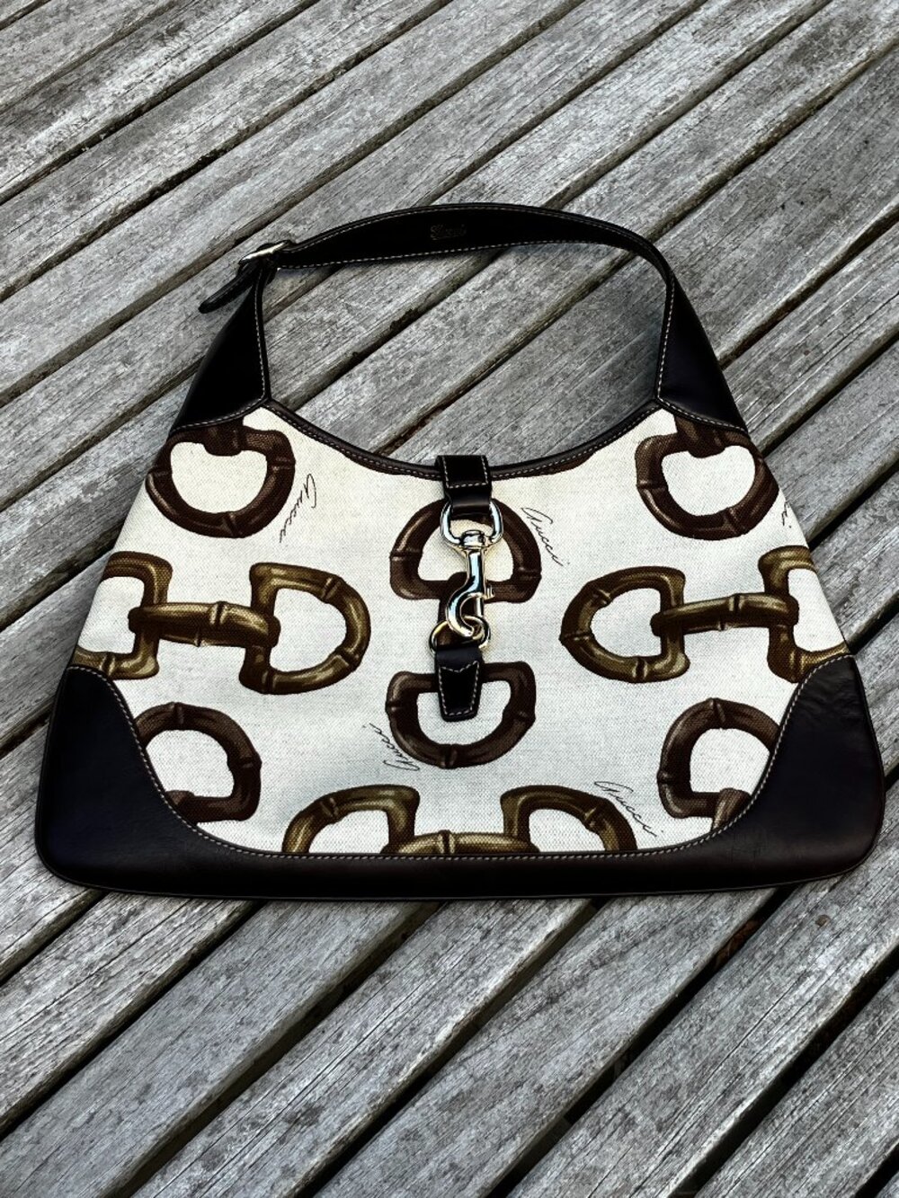 💯Authentic GUCCI Horsebit Bamboo Print Vintage Hobo Bag - Picture 4 of 16